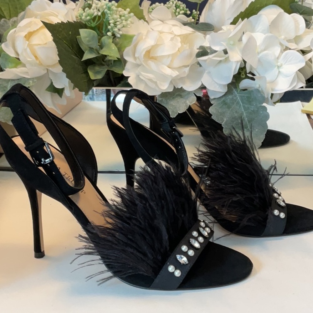 Ivanka Trump Black Stiletto Heels with Feather Embellishments - Picture 6 of 9